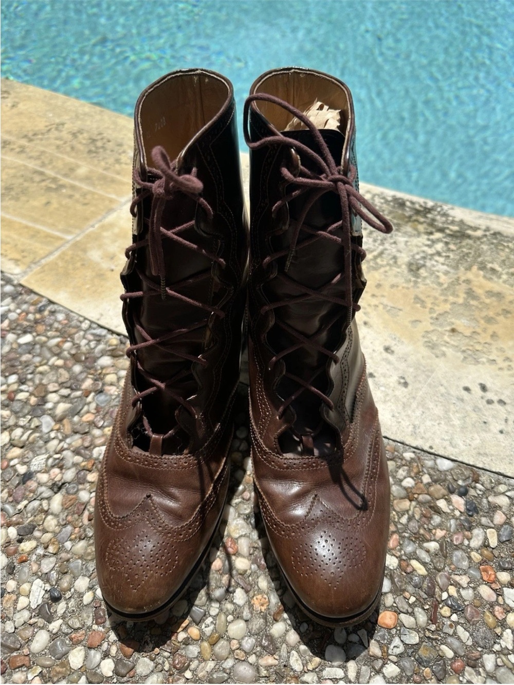 Ralph Lauren Sz 9.5B Wing Tip Leather Lace-Up Ankle Mid-Calf Boot Made in Italy - Picture 8 of 8